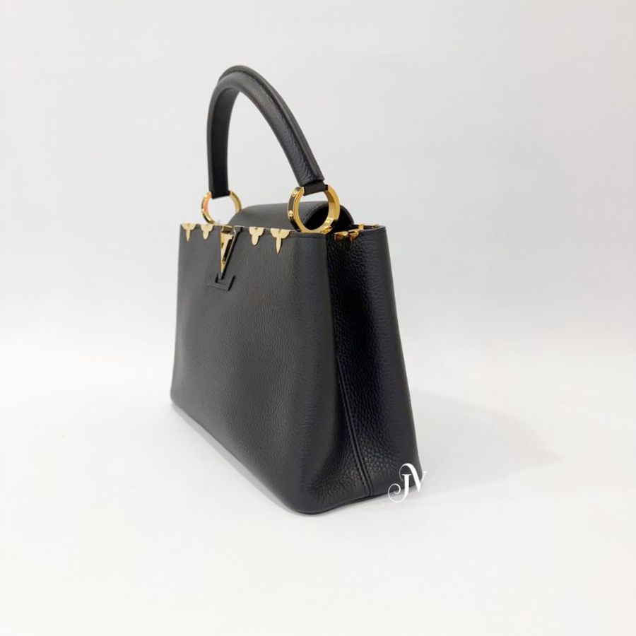 LV Capucines MM 黑牛皮金屬花朵裝飾手提肩背包 M54663-1