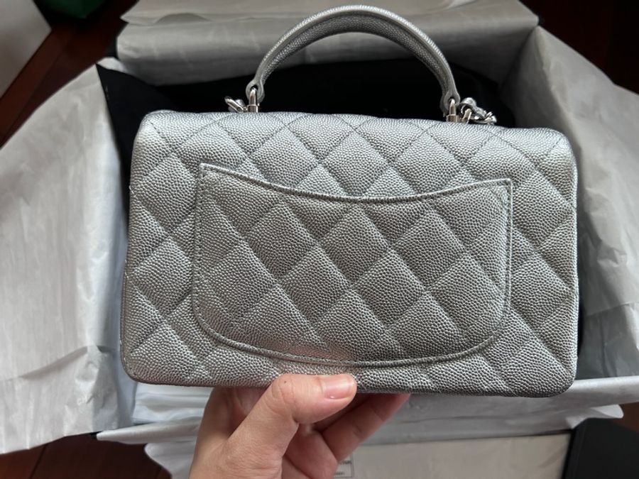 🪩 極難購入 Chanel classic flap mini handle 霧銀 荔枝牛皮 全新品-1