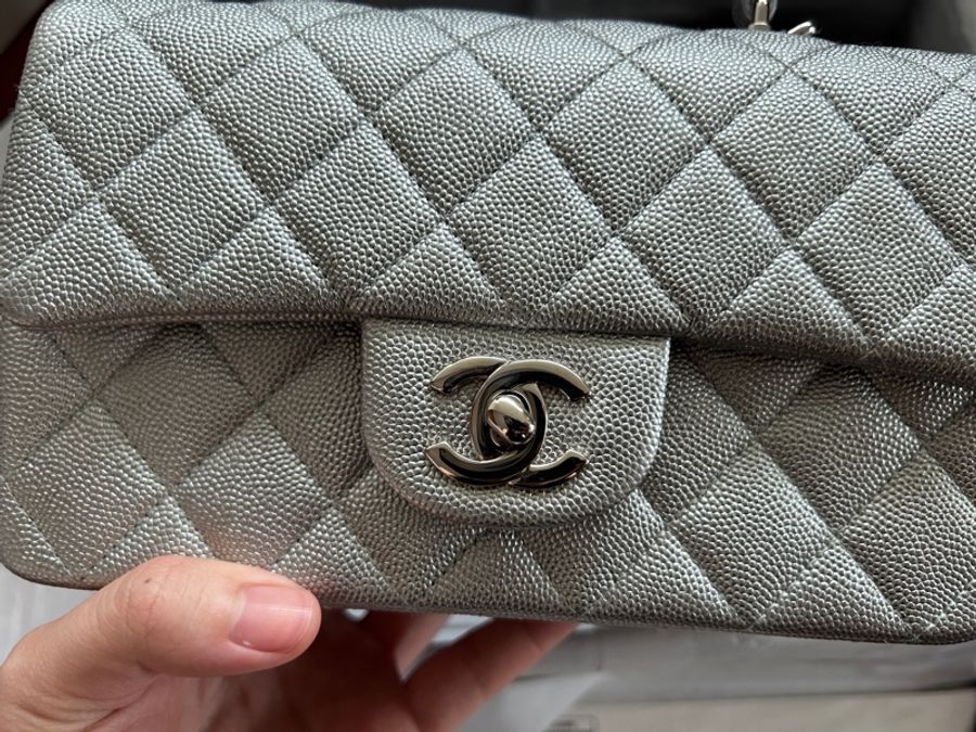 🪩 極難購入 Chanel classic flap mini handle 霧銀 荔枝牛皮 全新品-2