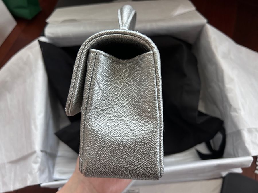 🪩 極難購入 Chanel classic flap mini handle 霧銀 荔枝牛皮 全新品-3