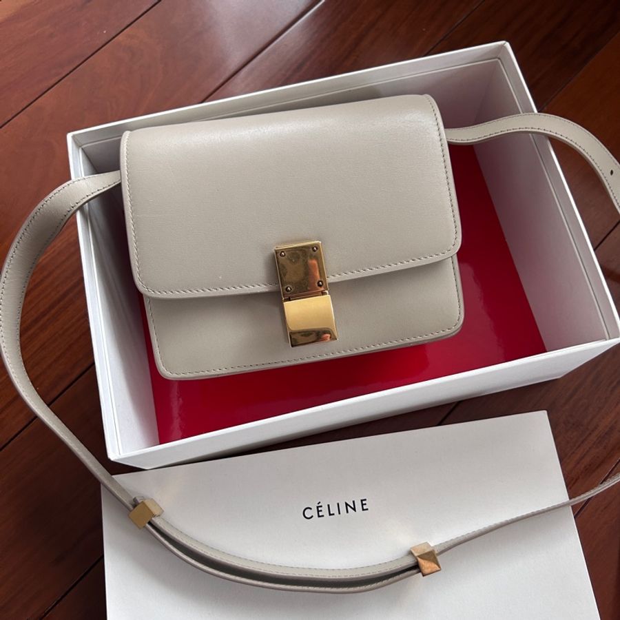 old Céline mini classic box皮 超美米灰色 9成新-0