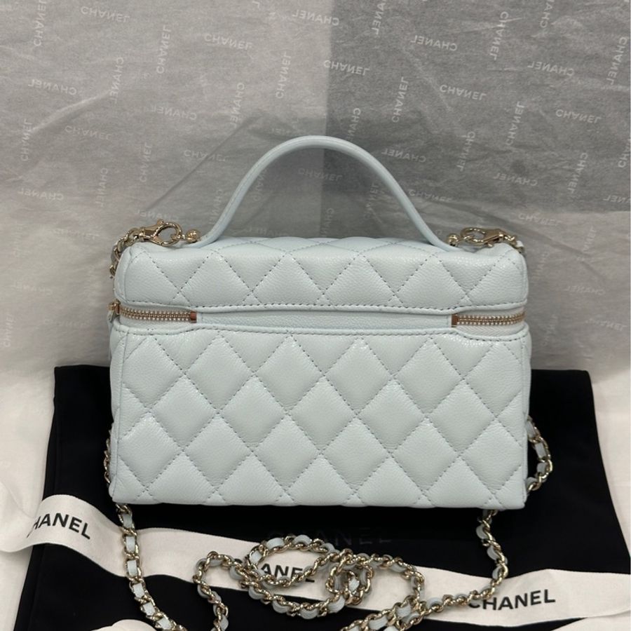 香奈儿Chanel 25s lp 饭盒包 盒子包 淡蓝色 蓝色 天蓝色 荔枝牛皮 金链 链条可拆卸 可手提/斜挎-1