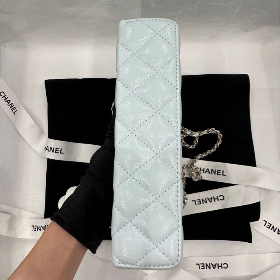 香奈儿Chanel 25s lp 饭盒包 盒子包 淡蓝色 蓝色 天蓝色 荔枝牛皮 金链 链条可拆卸 可手提/斜挎-3