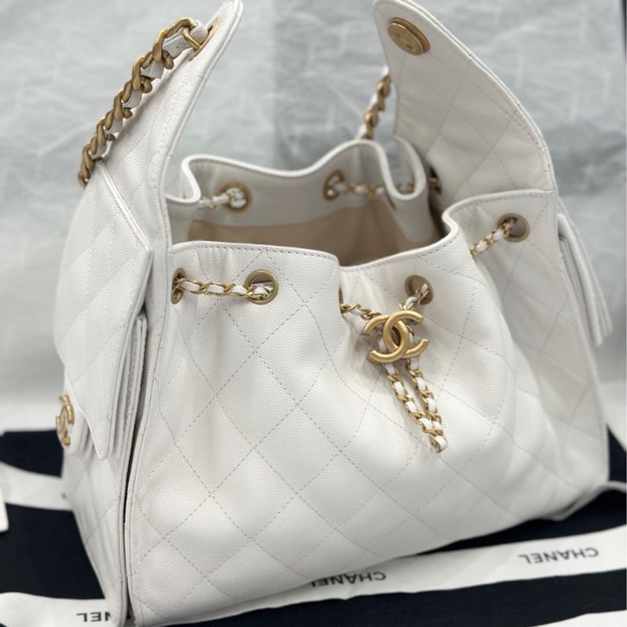 香奈兒 Chanel 25s 25bag 腋下 hobo 小號白色金扣荔枝紋牛皮-1