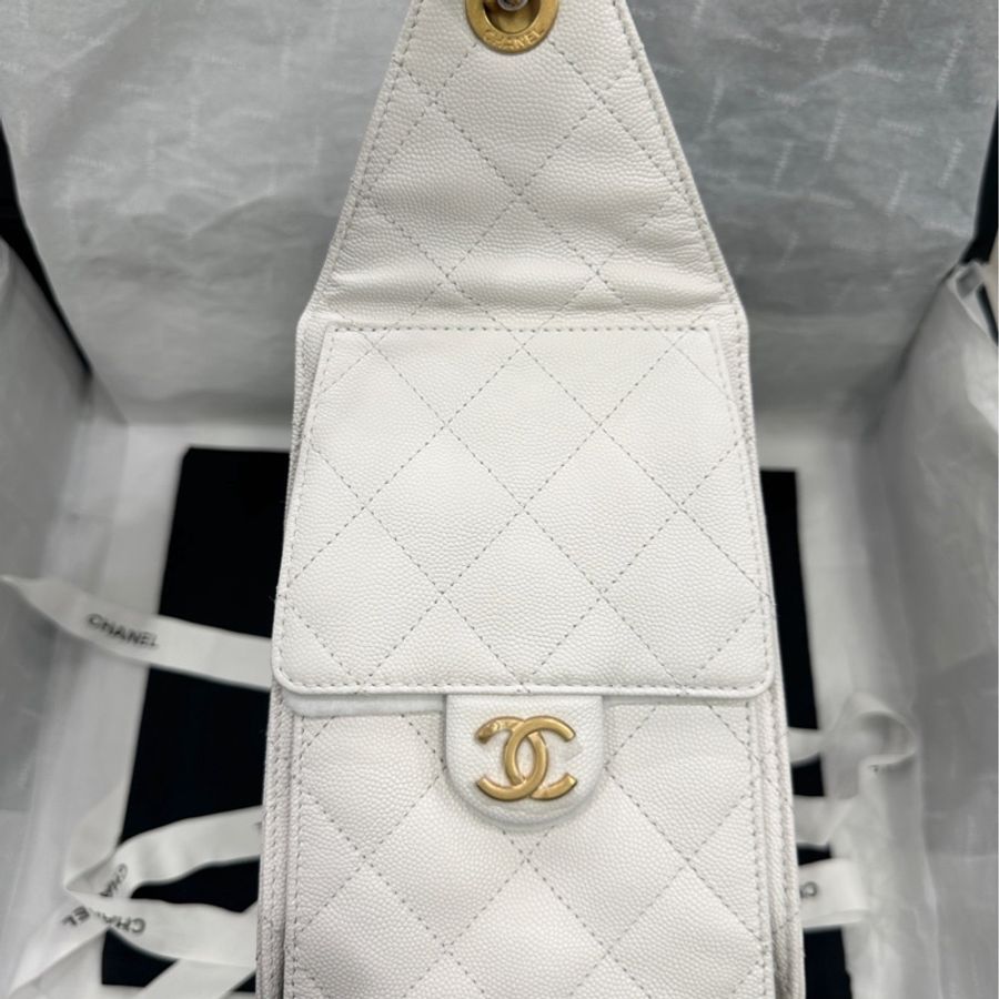 香奈兒 Chanel 25s 25bag 腋下 hobo 小號白色金扣荔枝紋牛皮-3