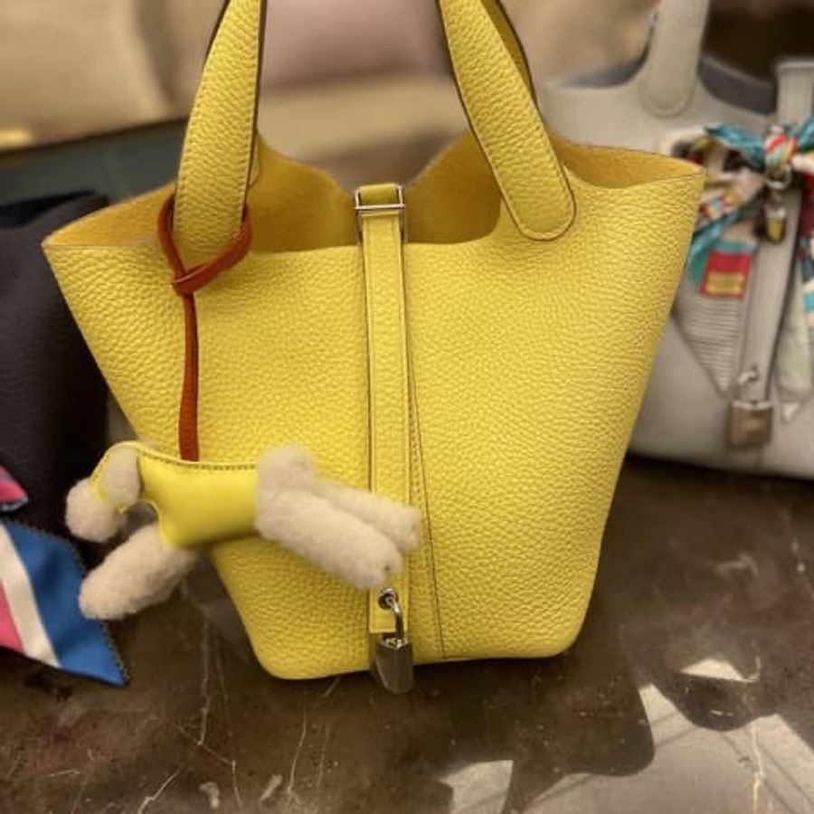 激甜出清附購證正本✨ 愛馬仕Hermes Picotin Lock 18 Bag菜籃子檸檬黃銀釦-8
