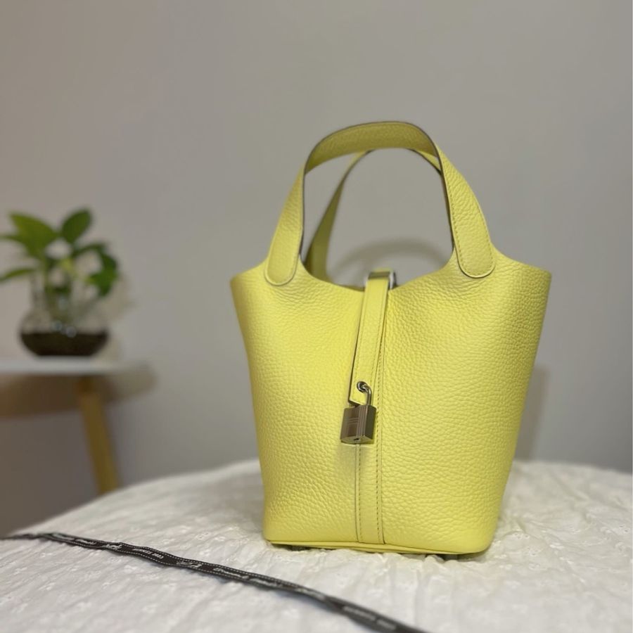 激甜出清附購證正本✨ 愛馬仕Hermes Picotin Lock 18 Bag菜籃子檸檬黃銀釦-10