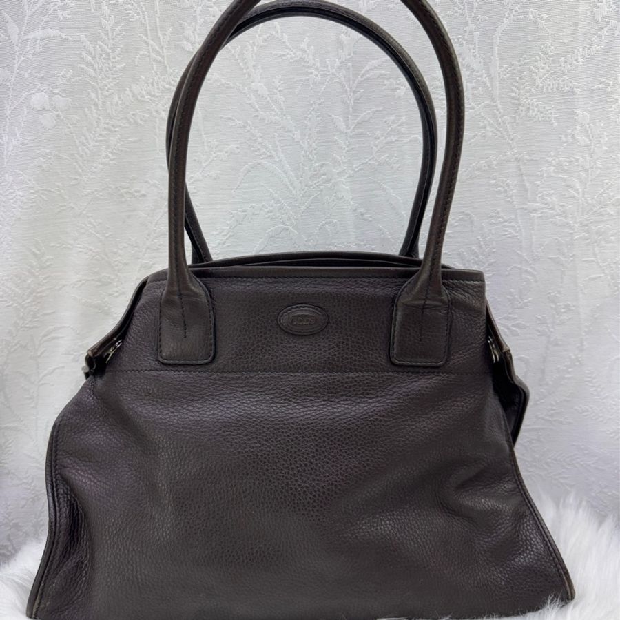 TOD'S牛皮皮革 Shoulder Bag銀扣肩背袋啡色-1