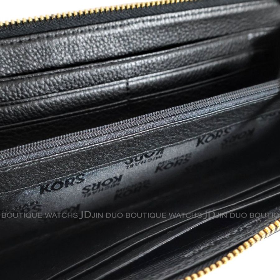 金鐸精品~2465 MICHAEL KORS MK 黑色皮革紋金牌拉鍊長夾 全新品-6