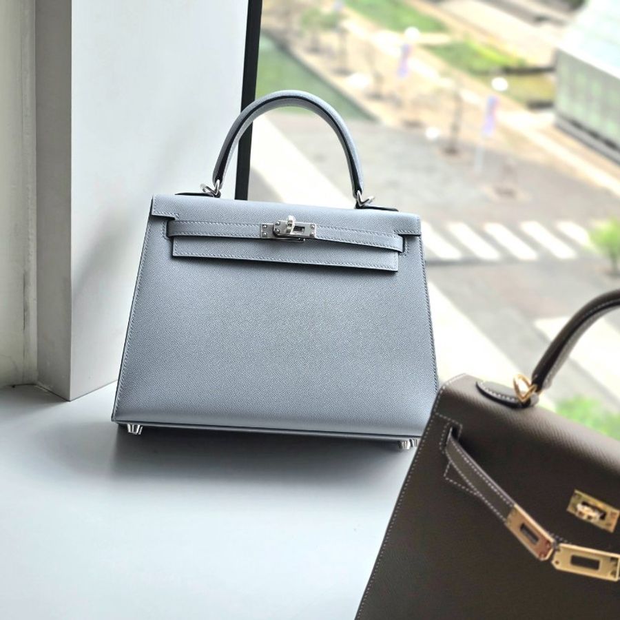 (2025 新色 木偶灰) HERMES 愛馬仕KELLY25 凱莉包25 KL25 刻 木偶灰 KELLY25 VEAU MADAME 防塵袋/原廠盒子/鎖組/購買證明-2
