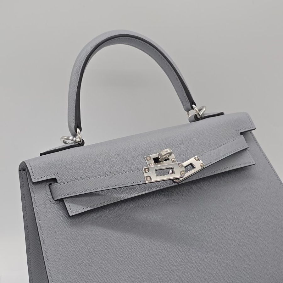 (2025 新色 木偶灰) HERMES 愛馬仕KELLY25 凱莉包25 KL25 刻 木偶灰 KELLY25 VEAU MADAME 防塵袋/原廠盒子/鎖組/購買證明-7