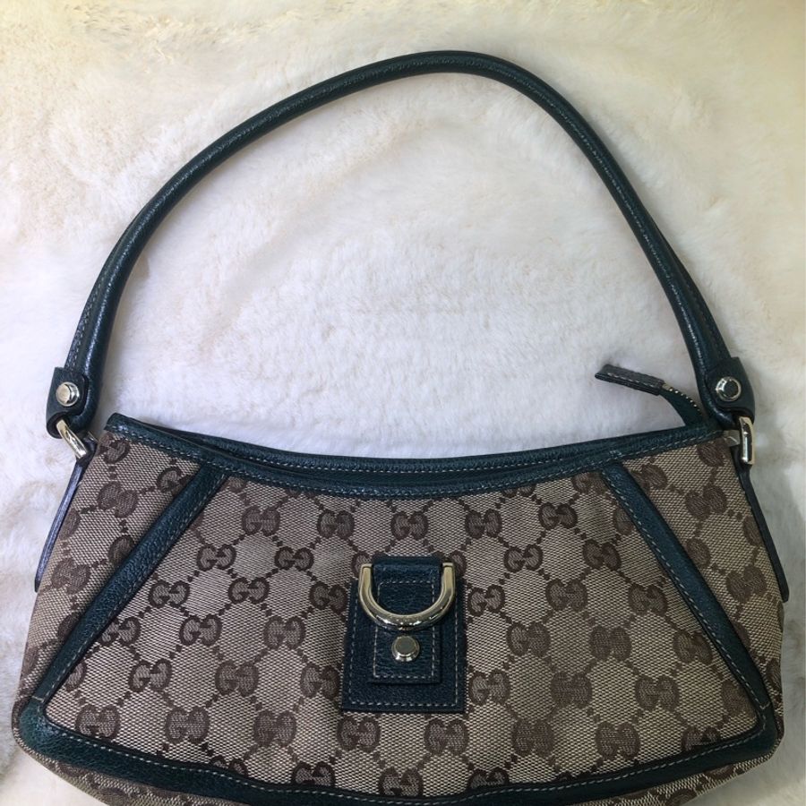 Gucci 古馳墨綠色老花布料腋下包 XB204-0