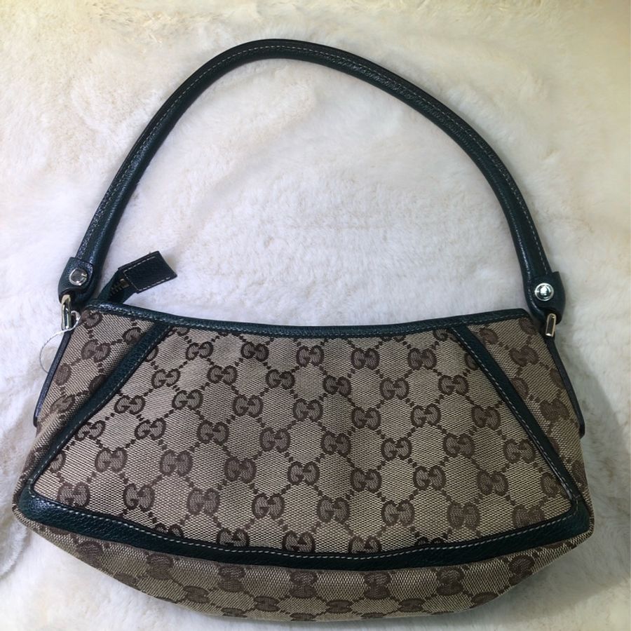 Gucci 古馳墨綠色老花布料腋下包 XB204-1