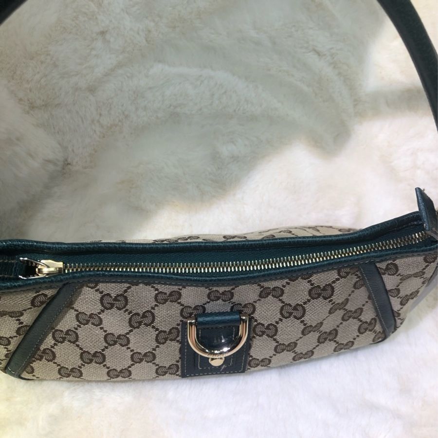Gucci 古馳墨綠色老花布料腋下包 XB204-5