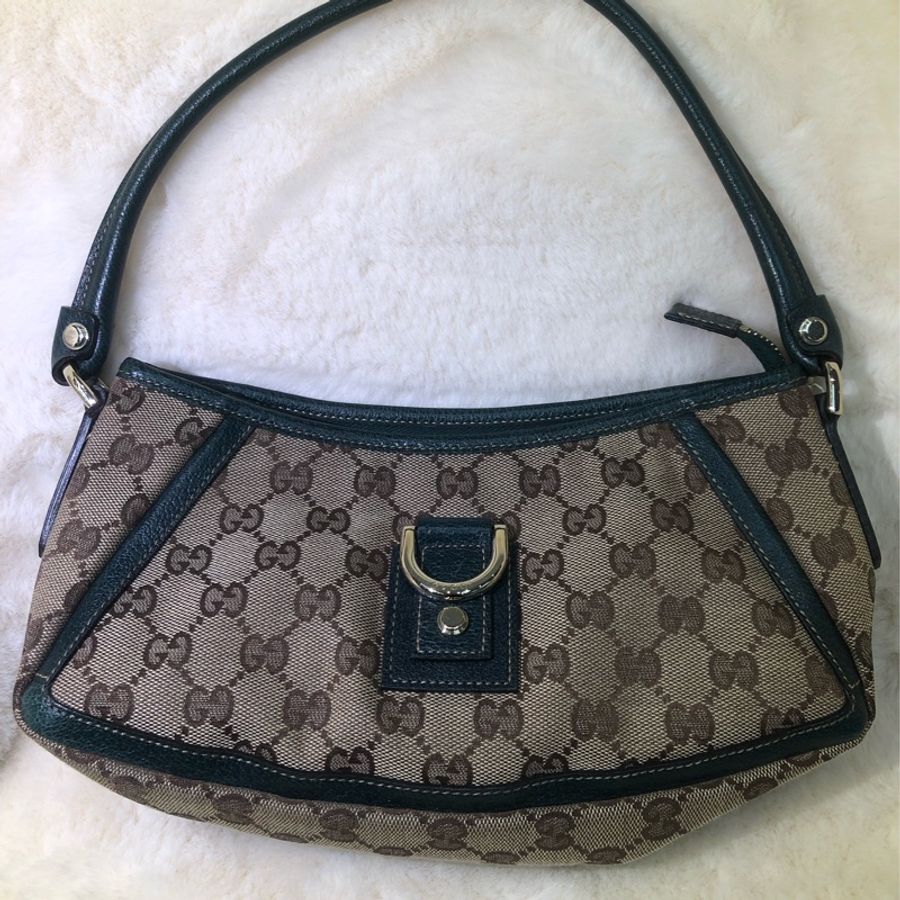 Gucci 古馳墨綠色老花布料腋下包 XB204-10
