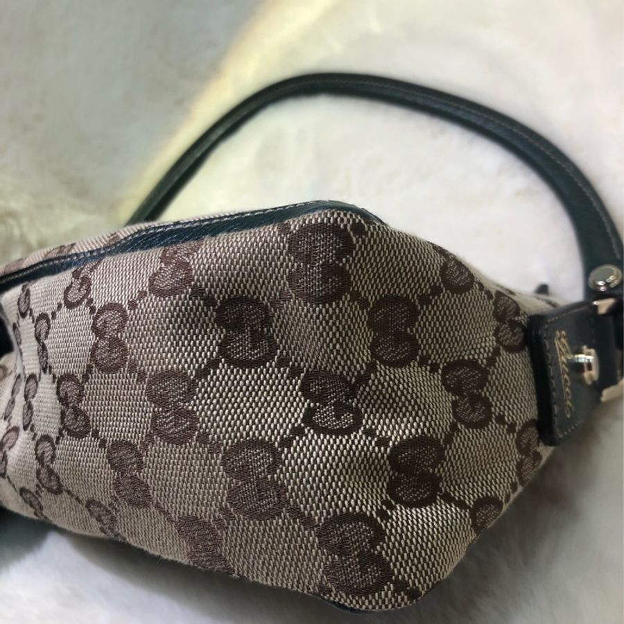 Gucci 古馳墨綠色老花布料腋下包 XB204-13