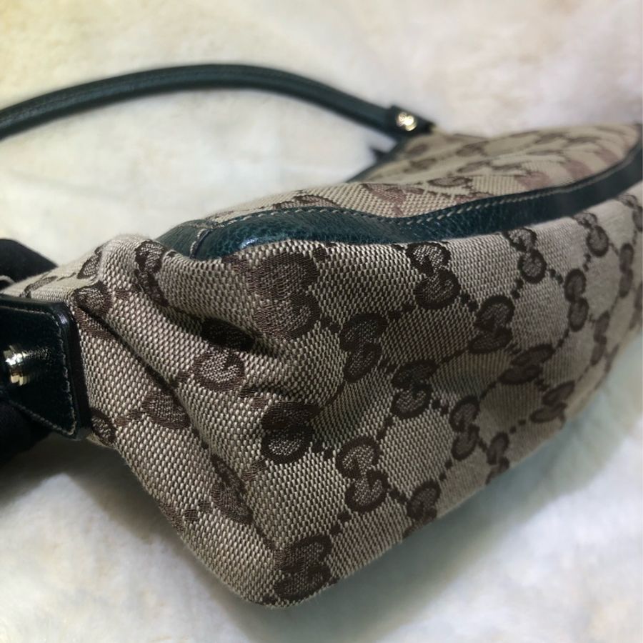 Gucci 古馳墨綠色老花布料腋下包 XB204-14