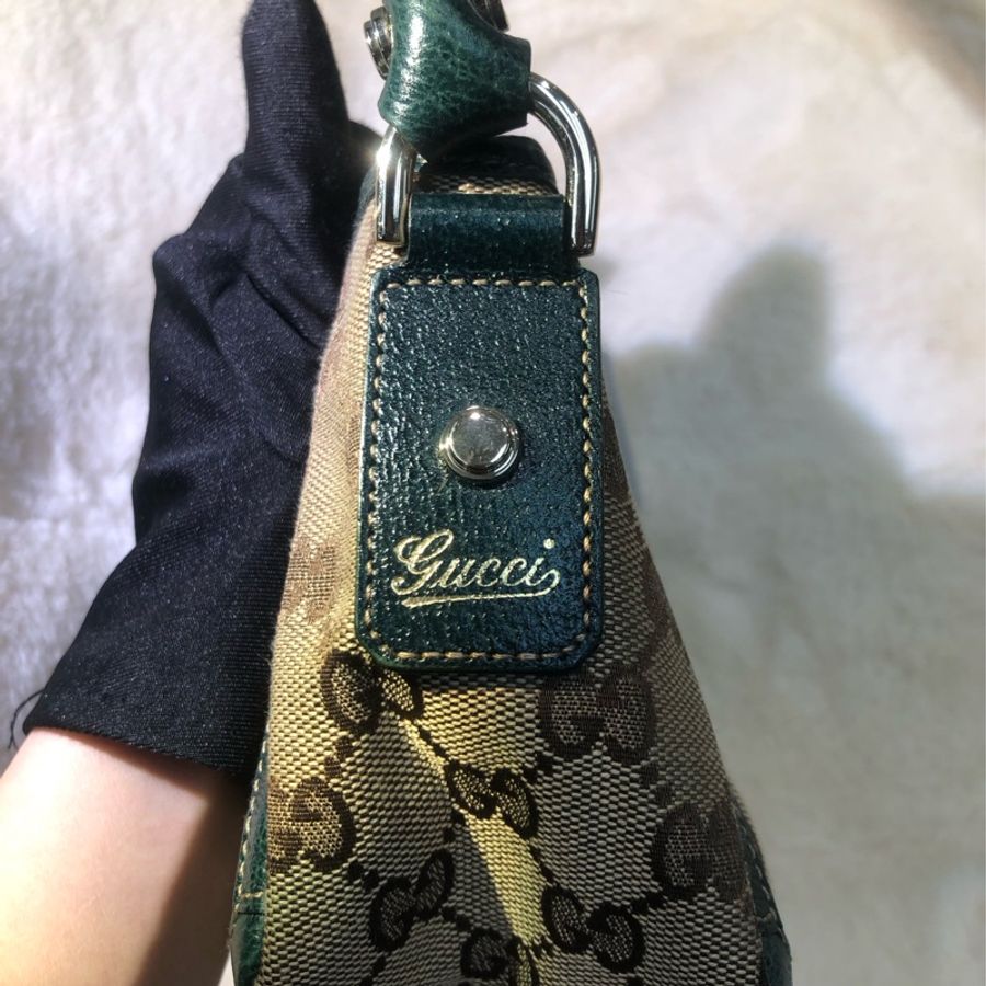 Gucci 古馳墨綠色老花布料腋下包 XB204-22