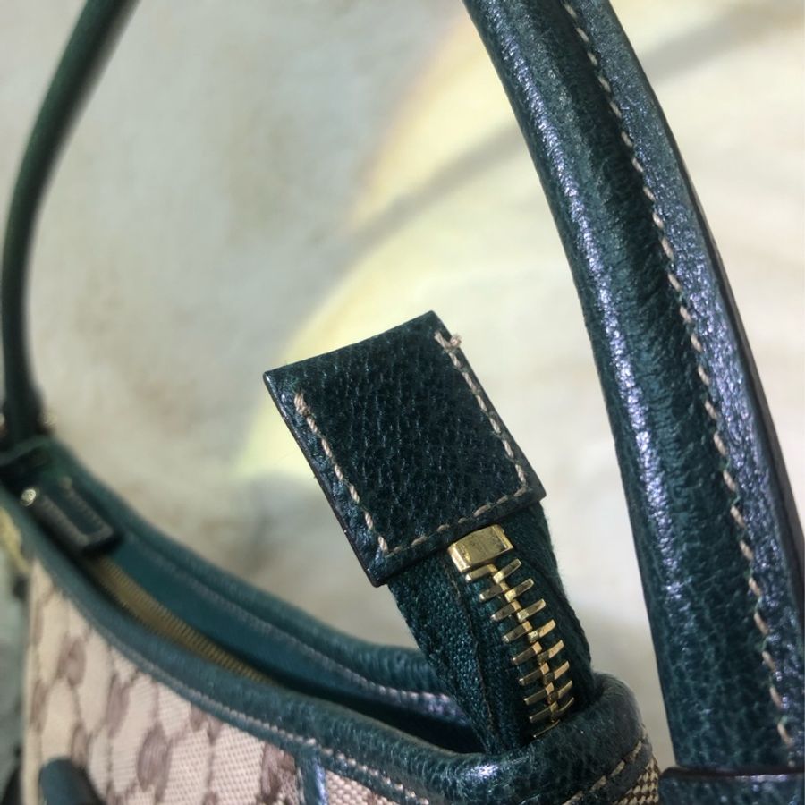 Gucci 古馳墨綠色老花布料腋下包 XB204-26