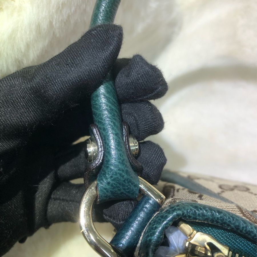 Gucci 古馳墨綠色老花布料腋下包 XB204-29