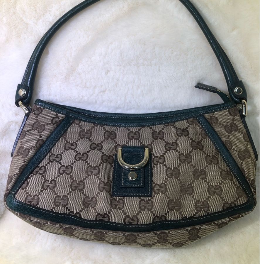 Gucci 古馳墨綠色老花布料腋下包 XB204-30
