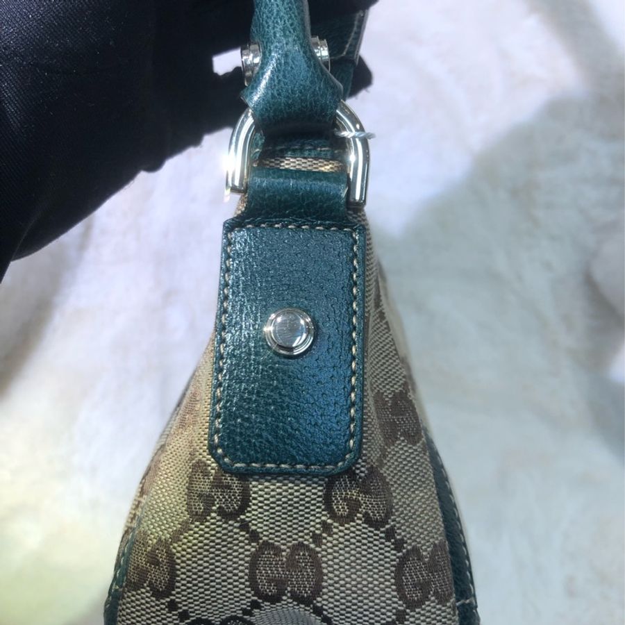 Gucci 古馳墨綠色老花布料腋下包 XB204-35