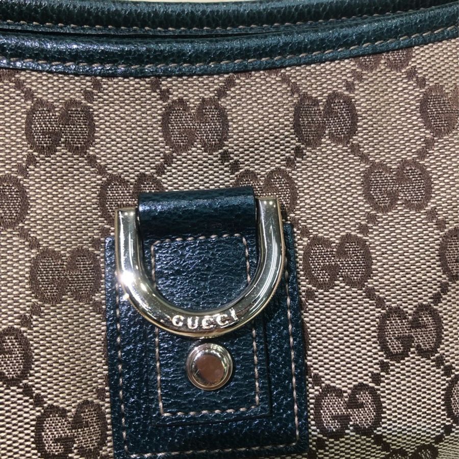 Gucci 古馳墨綠色老花布料腋下包 XB204-40