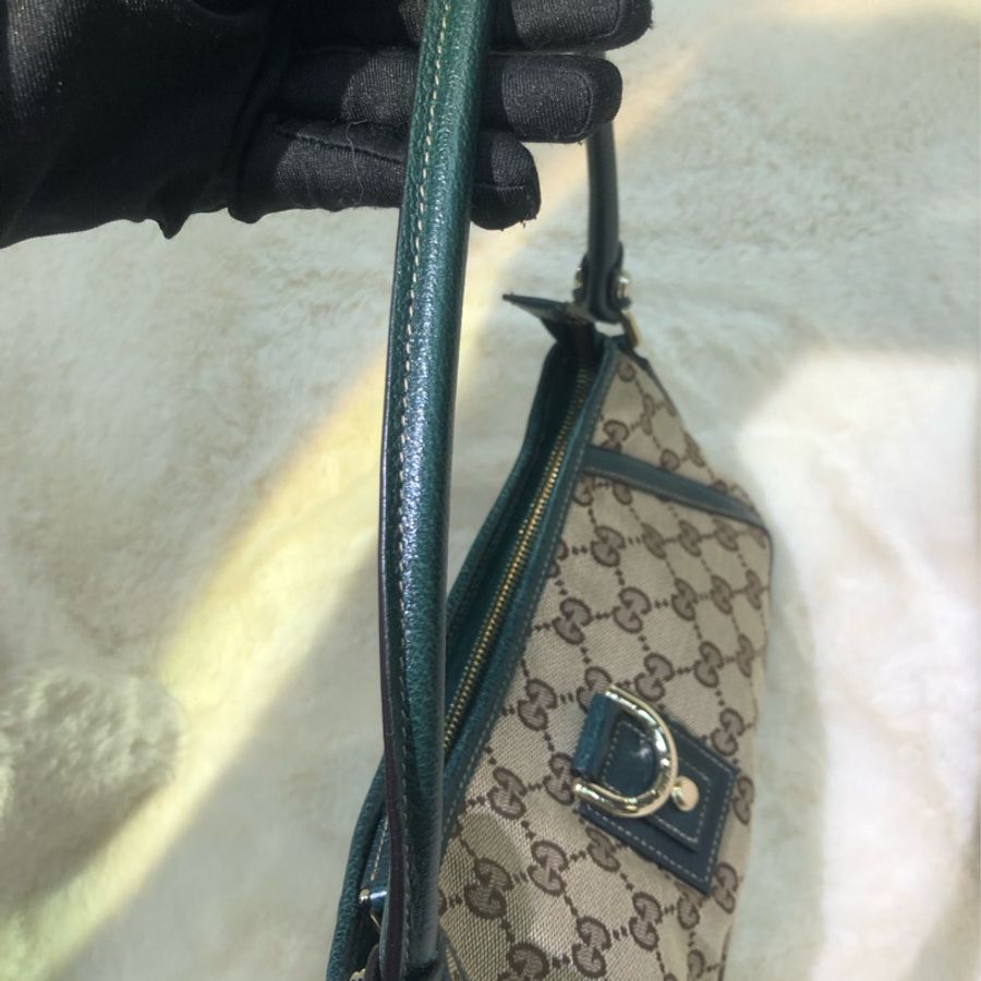 Gucci 古馳墨綠色老花布料腋下包 XB204-46
