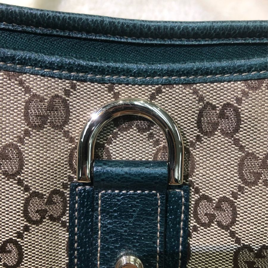 Gucci 古馳墨綠色老花布料腋下包 XB204-57