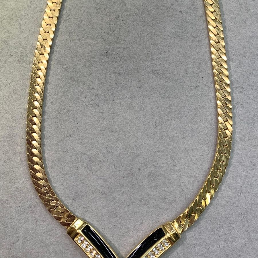 Dior 迪奧 金色黑色復古蛇骨項鏈耳夾套裝 X774-2