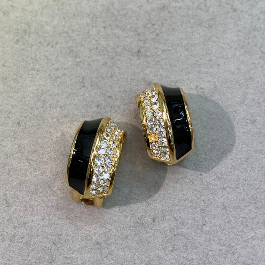 Dior 迪奧 金色黑色復古蛇骨項鏈耳夾套裝 X774-8