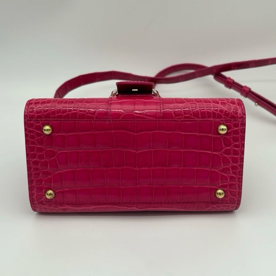 「JL精品代購」 德爾沃delvaux brilliant 玫紅mini20cm 鱷魚皮-5