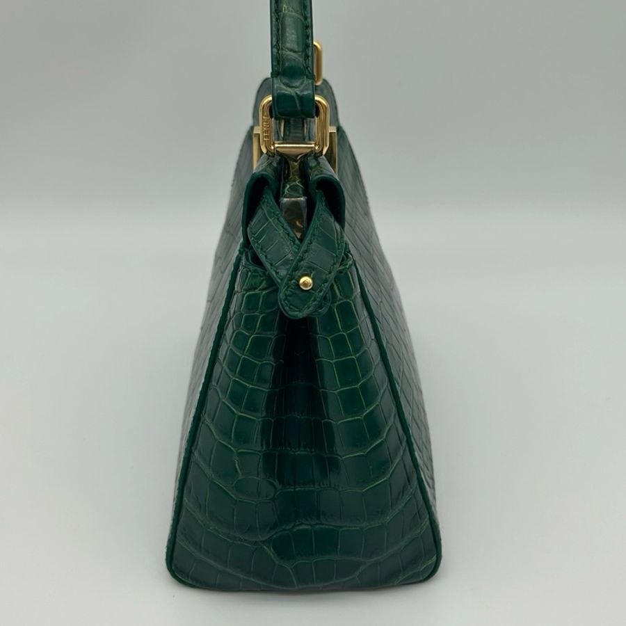 「JL精品代購」 Fendi 2way墨綠色鱷魚皮單肩手提包-4