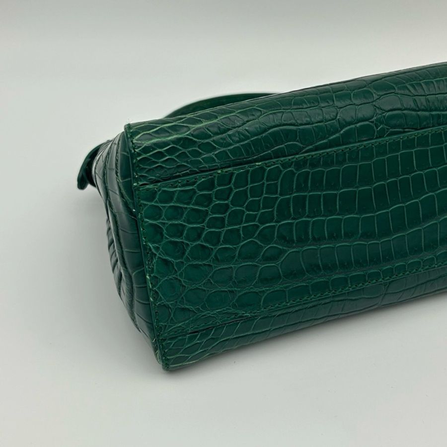 「JL精品代購」 Fendi 2way墨綠色鱷魚皮單肩手提包-6