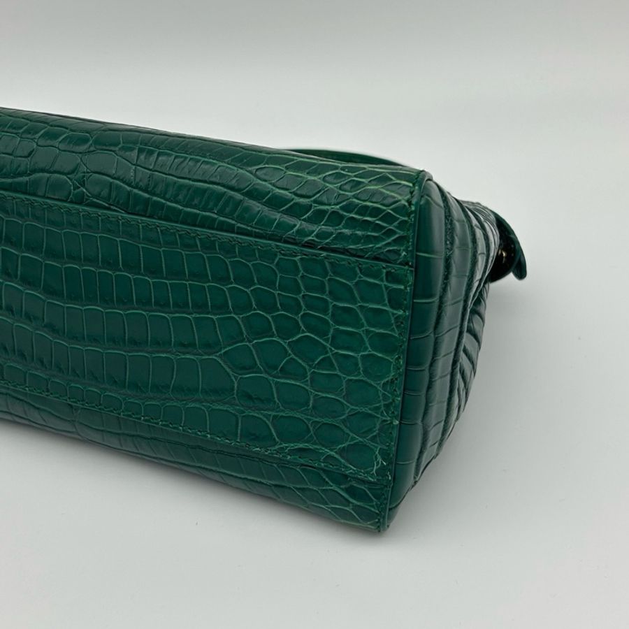 「JL精品代購」 Fendi 2way墨綠色鱷魚皮單肩手提包-7
