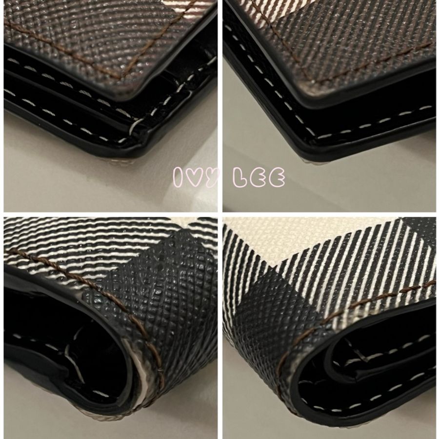 Burberry 80527901 經典格紋拼皮革 雙折錢夾 棕色黑色 短夾 正品 二手精品-8