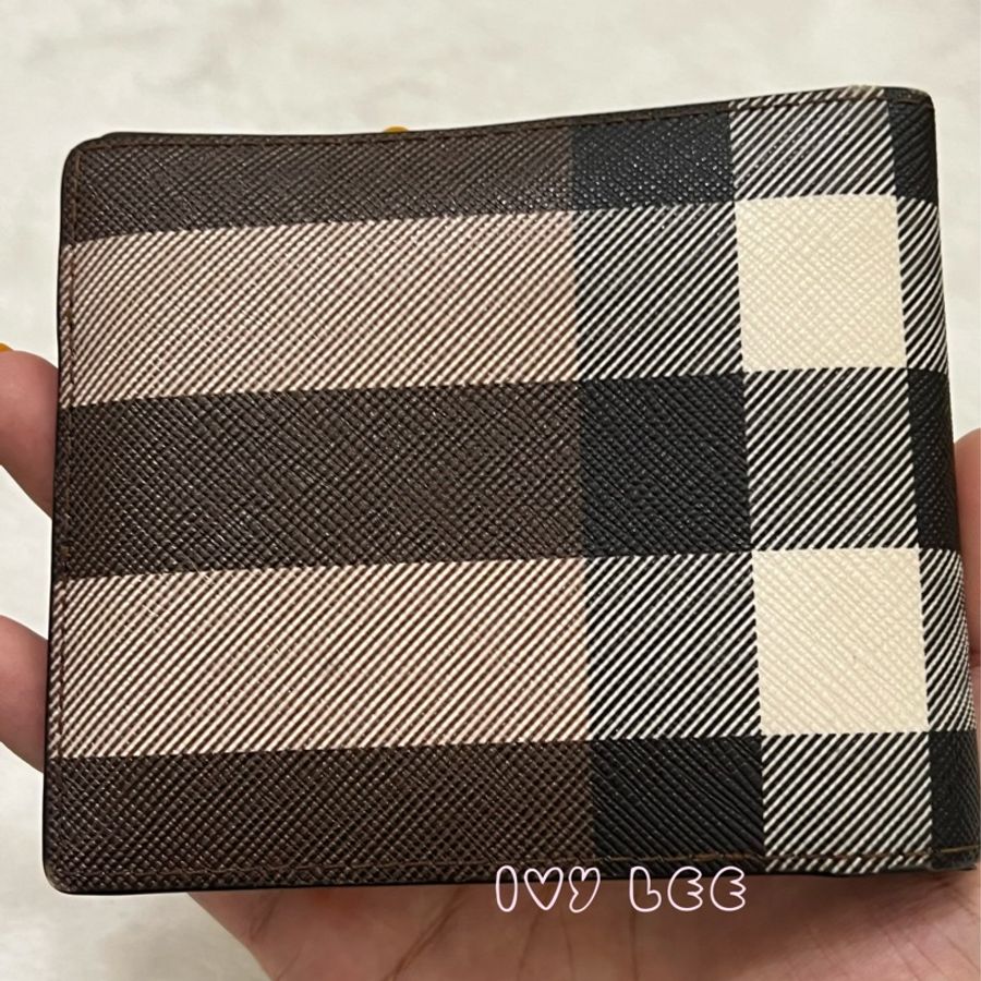 Burberry 80527901 經典格紋拼皮革 雙折錢夾 棕色黑色 短夾 正品 二手精品-14