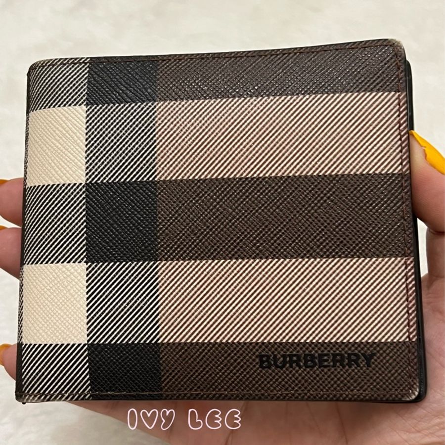 Burberry 80527901 經典格紋拼皮革 雙折錢夾 棕色黑色 短夾 正品 二手精品-15