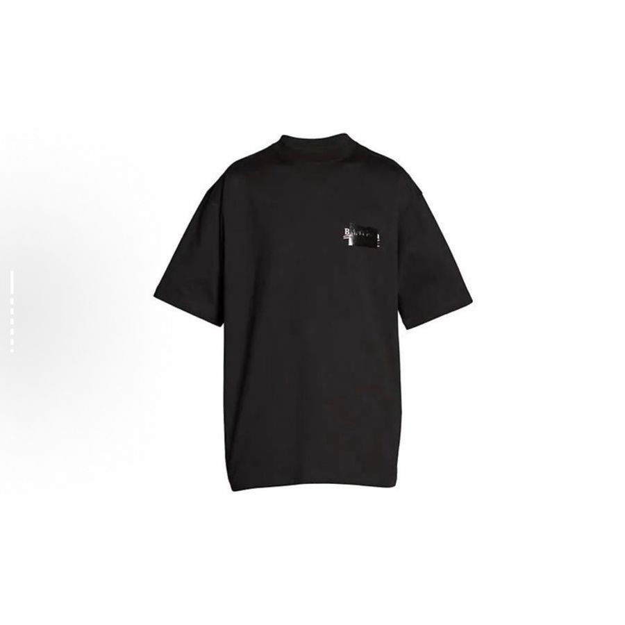 Balenciaga巴黎世家純色徽標印花遮擋圓領短袖T恤 男款 黑色-1