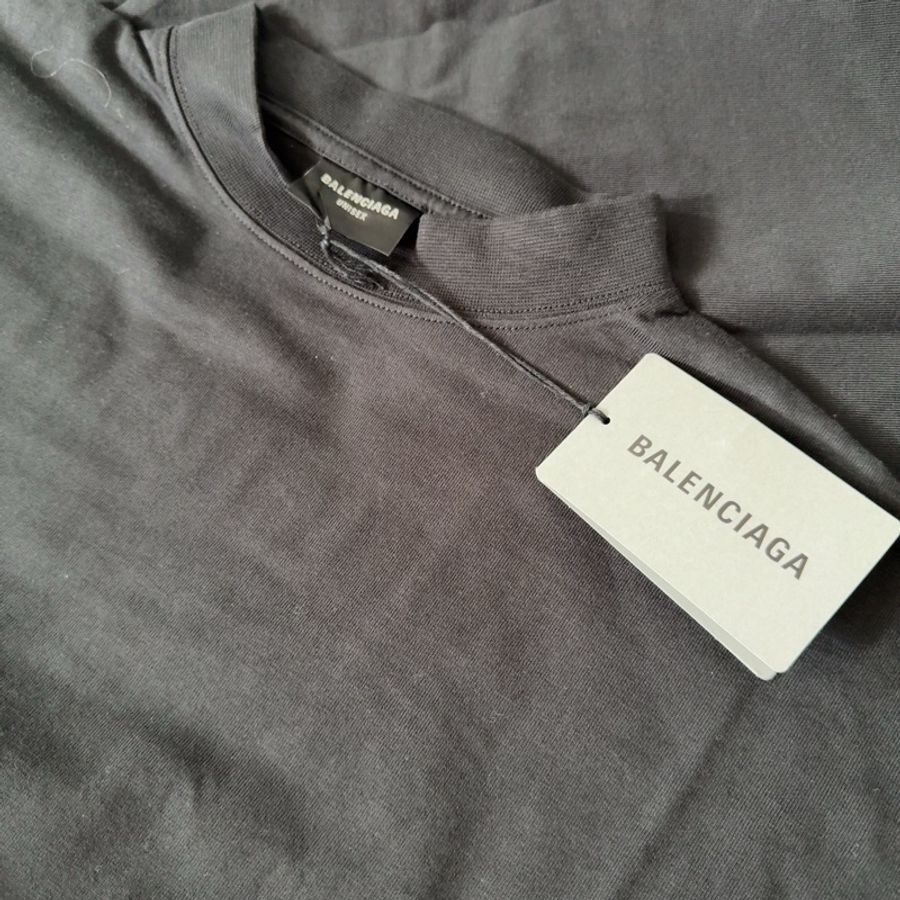 Balenciaga巴黎世家純色徽標印花遮擋圓領短袖T恤 男款 黑色-2