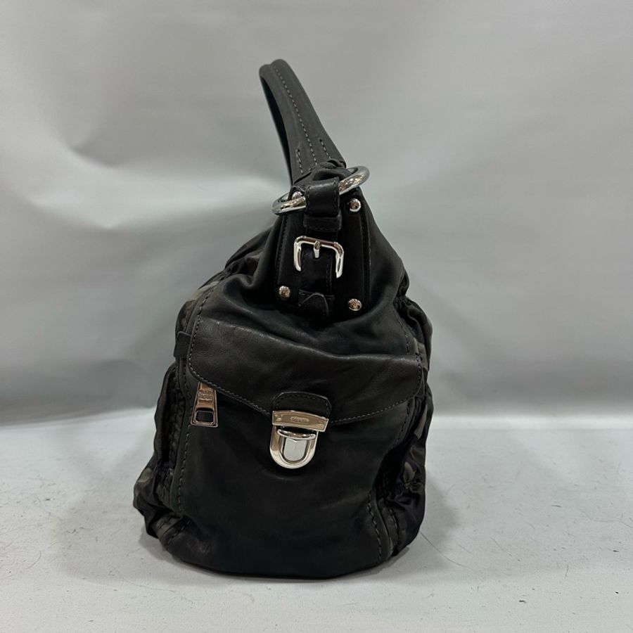 prada BR4586 黑色牛皮迷彩銀釦肩背包-2
