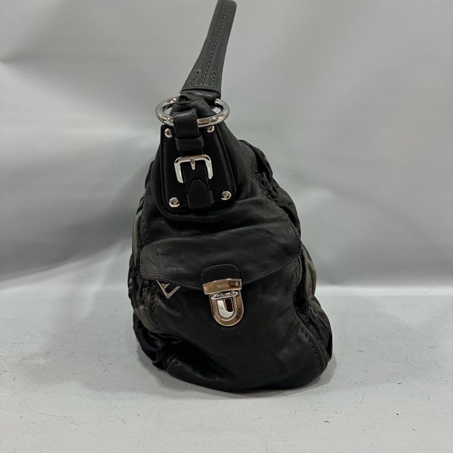prada BR4586 黑色牛皮迷彩銀釦肩背包-3