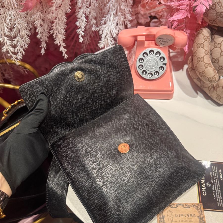 Chanel vintage 荔枝皮粗背帶/男女同款/王吉娜古董精品-7
