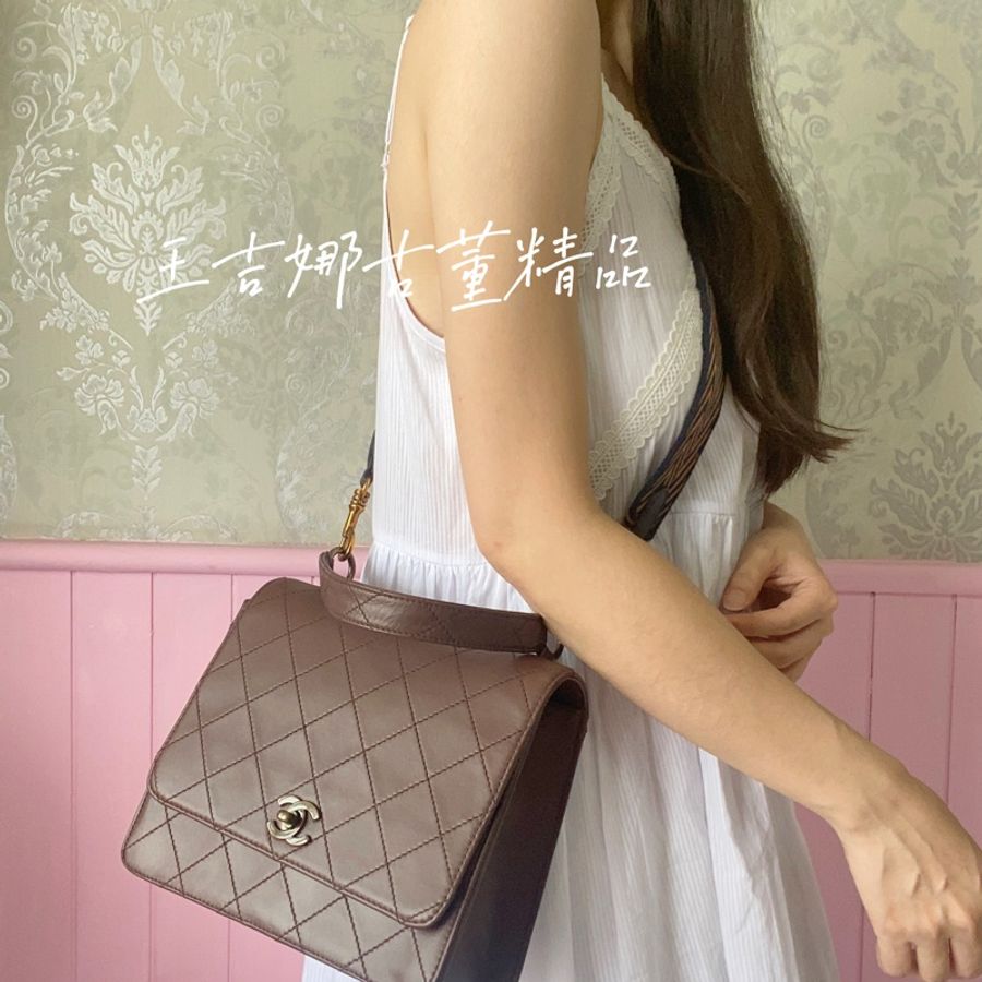 Chanel vintage 牛皮咖色手提包/王吉娜古董精品-2