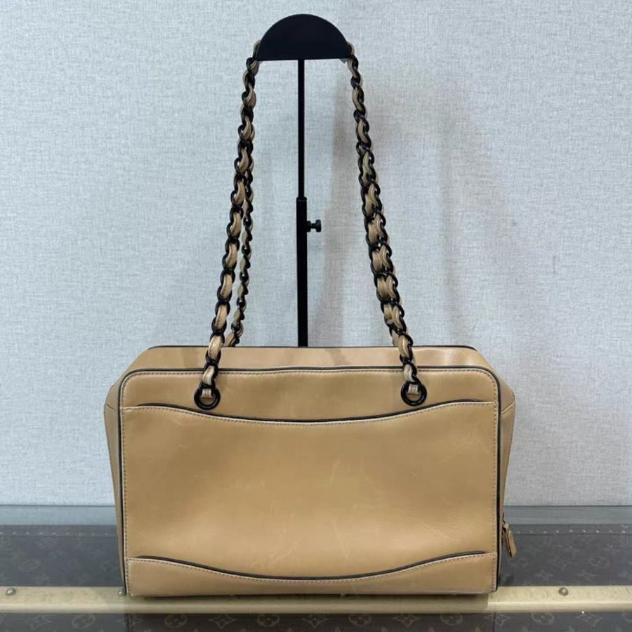 CHANEL 中古 奶茶色手提肩背鏈條包32*20*11 98新配件塵袋保卡-5
