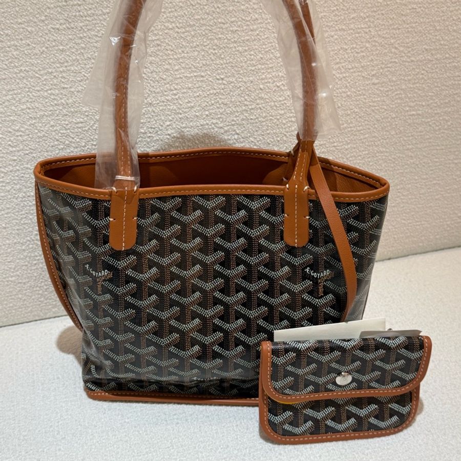 焦糖色皮革GOYARD Anjiou Mini Tote 超美雙面皮革托特手提包-0