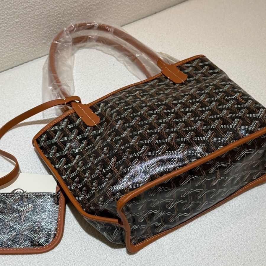 焦糖色皮革GOYARD Anjiou Mini Tote 超美雙面皮革托特手提包-5
