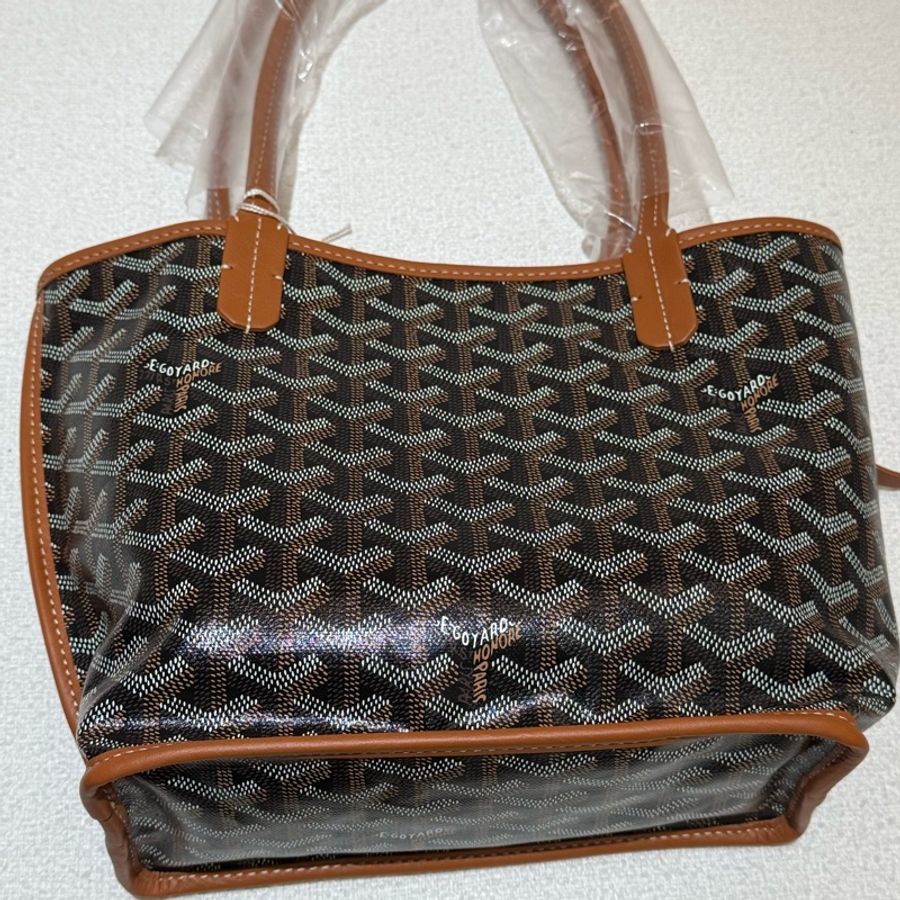 焦糖色皮革GOYARD Anjiou Mini Tote 超美雙面皮革托特手提包-9