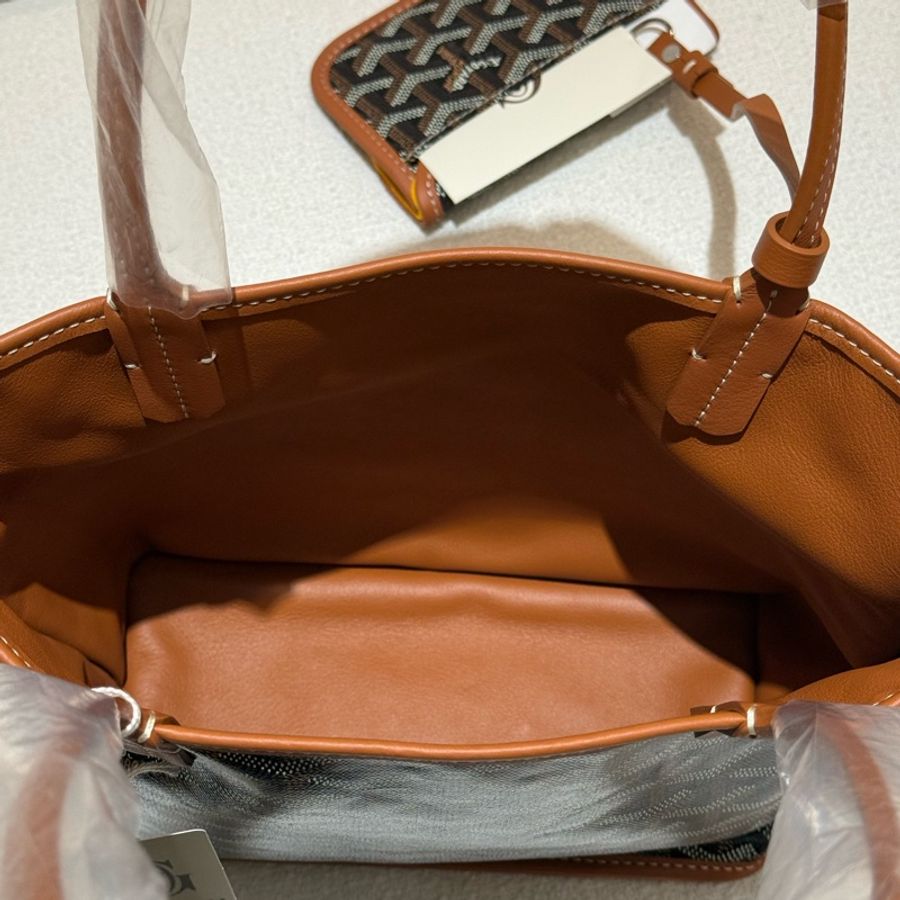 焦糖色皮革GOYARD Anjiou Mini Tote 超美雙面皮革托特手提包-13