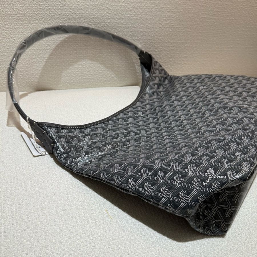 灰色圖騰印花 GOYARD Bohome Hobo Bag 銀扣拉鍊彎月肩背-4